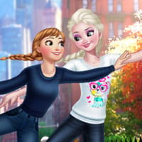 Elsa And Anna Roller Skating